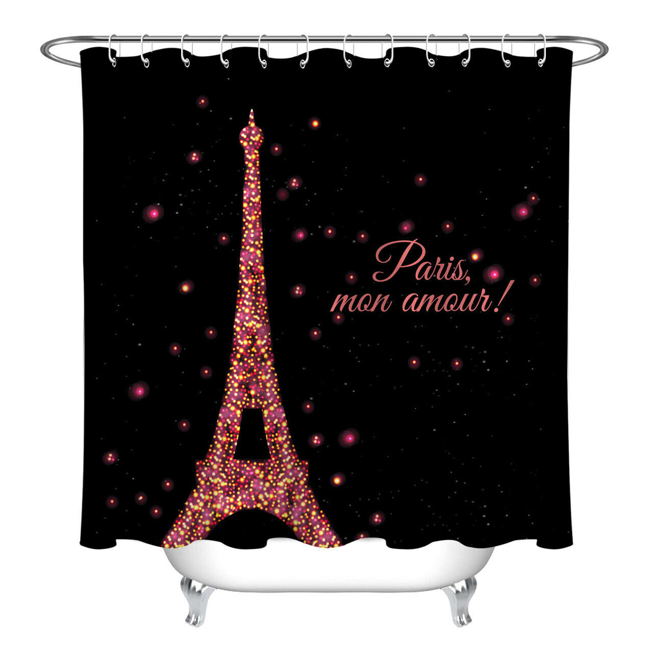 Neon Eiffel Tower Abstract Shower Curtain for Bathroom Decor