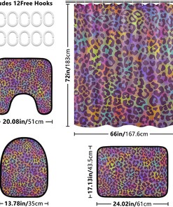 Neon Rainbow Colors Leopard Spots Shower Curtain and Mat for Fun Bathroom Decor