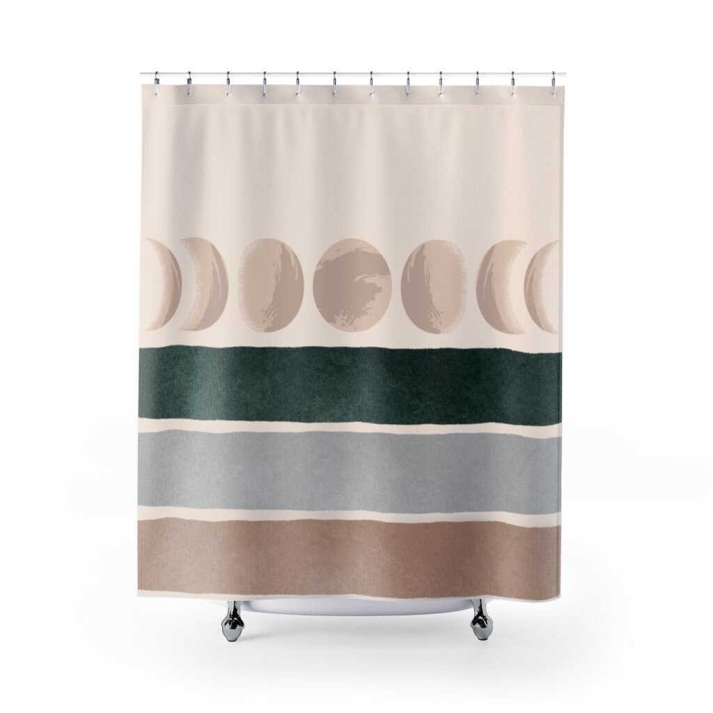 Neutral Color Boho Moon Shower Curtain for Relaxing Bathroom