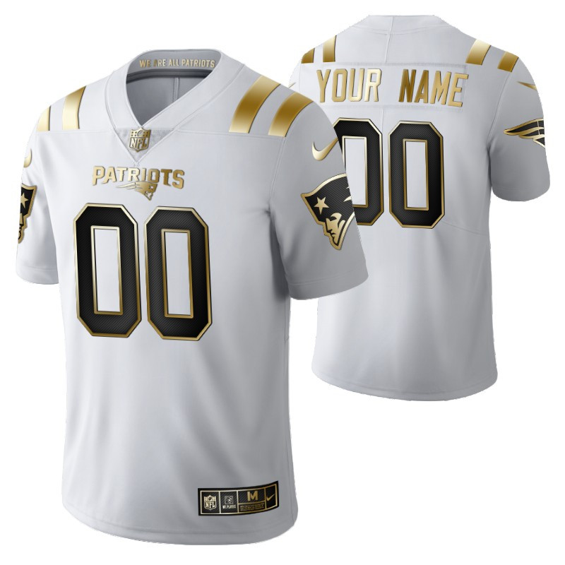 New England Patriots 2021 Nfl Golden Brandedition White Jersey Gift With Custom Name Number For Patriots Fans