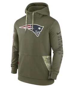 New England Patriots 2022 Salute to Service Therma Performance Pullover Hoodie - Olive, Men