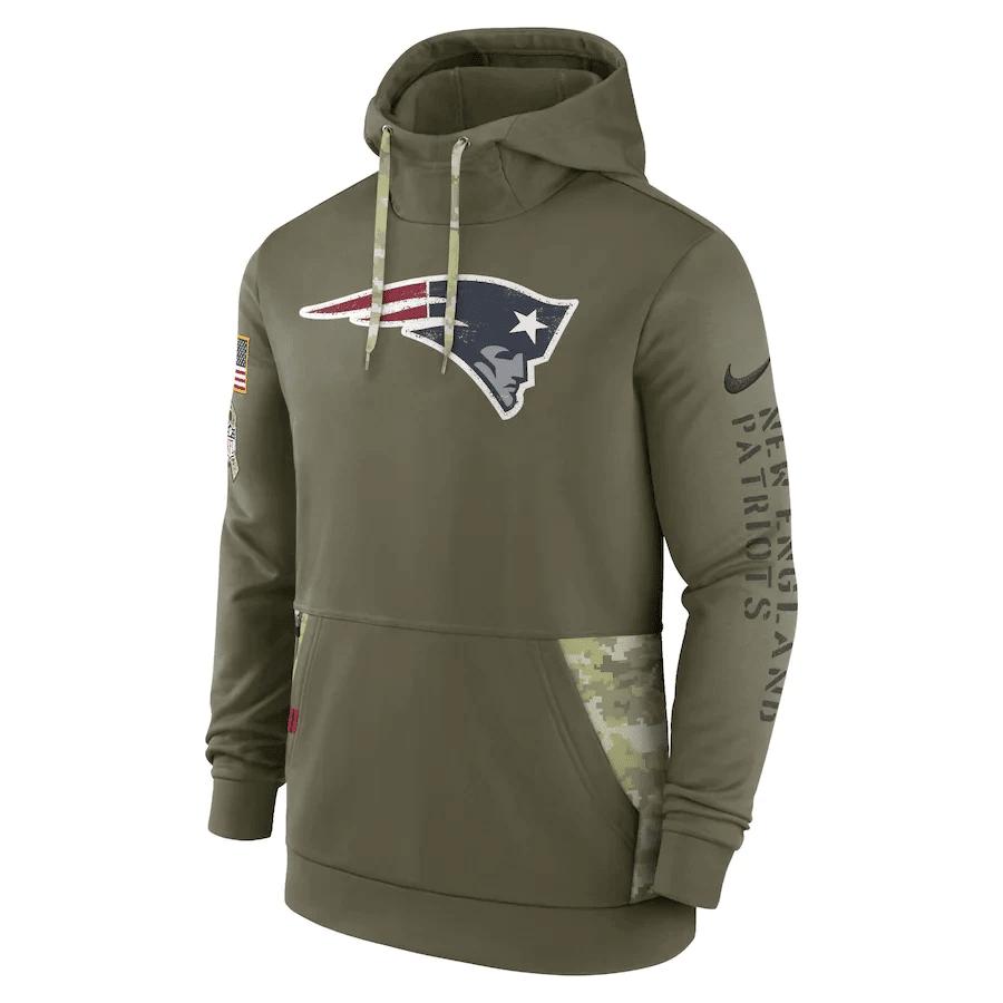 New England Patriots 2022 Salute to Service Therma Performance Pullover Hoodie - Olive, Men