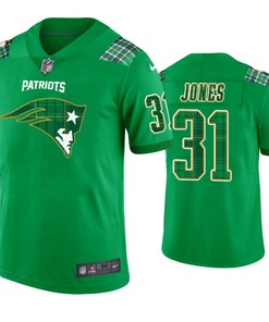 New England Patriots #31 Jonathan Jones Jersey St. Patricks Day Kelly Green Lucky - Men