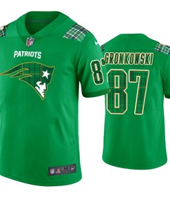 New England Patriots #87 Rob Gronkowski Jersey St. Patricks Day Kelly Green Lucky - Men