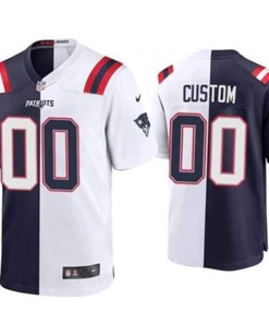 New England Patriots Customized Navy White Split Stitched Game Jersey