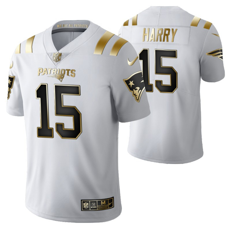 New England Patriots Nkeal Harry 15 2021 Nfl Golden Brandedition White Jersey Gift For Patriots Fans
