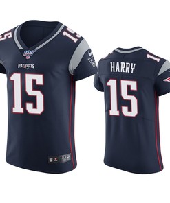 New England Patriots Nkeal Harry Navy 100th Season Vapor Elite Jersey