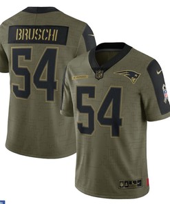 New England Patriots Tedy Bruschi 54 Nfl Olive 2021 Salute To Service Retired Player Men Jersey For Patriots Fans