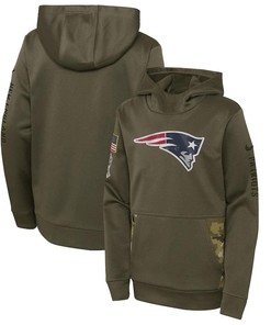 New England Patriots Youth 2022 Salute To Service Performance Pullover Hoodie - Olive