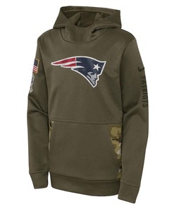 New England Patriots Youth 2022 Salute To Service Performance Pullover Hoodie - Olive