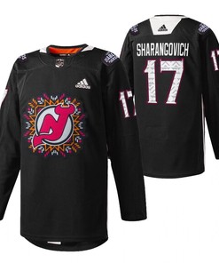 New Jersey Devils 17 Yegor Sharangovich 2022 Hispanic Heritage Night Jersey Black Warm-Up Jersey