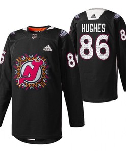 New Jersey Devils 86 Jack Hughes 2022 Hispanic Heritage Night Jersey Black Warm-Up Jersey