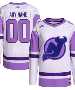 New Jersey Devils Adidas Hockey Fights Cancer Primegreen Authentic Custom Jersey - White/purple Custom Jerseys Nhl