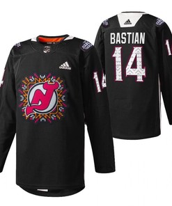New Jersey Devils Nathan Bastian 2022 Hispanic Heritage Night Jersey Black 14 Warm-Up Jersey