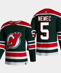 New Jersey Devils Simon Nemec 5 2022 NHL Draft Green Jersey Reverse Retro
