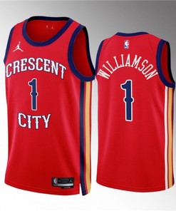New Orleans Pelicans #1 Zion Williamson Red 2022 23 Statement Edition Stitched Jersey