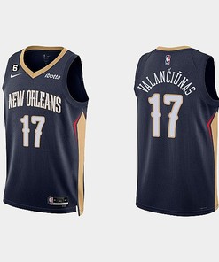 New Orleans Pelicans 17 Jonas Valanciunas 2022-23 Icon Edition Navy Men Jersey
