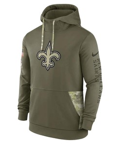 New Orleans Saints 2022 Salute to Service Therma Performance Pullover Men Hoodie - Olive