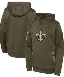 New Orleans Saints Youth 2022 Salute To Service Performance Pullover Hoodie - Olive