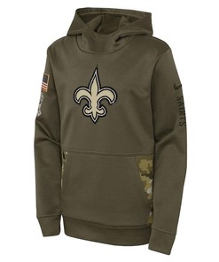 New Orleans Saints Youth 2022 Salute To Service Performance Pullover Hoodie - Olive