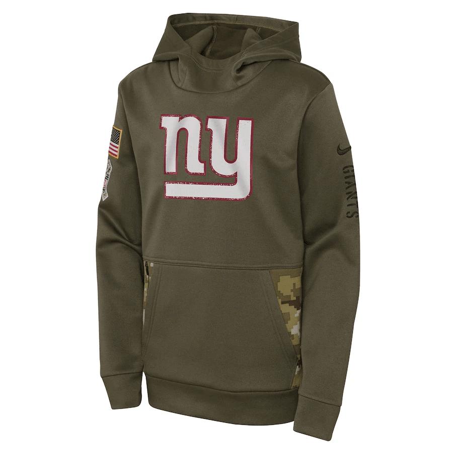 New York Giants Youth 2022 Salute To Service Performance Pullover Hoodie - Olive