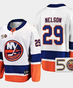 New York Islanders Brock Nelson 2022-23 50th Anniversary White 29 Jersey Away
