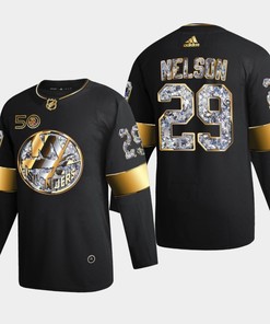 New York Islanders Brock Nelson 29 Golden Diamond Black 2022-23 Jersey 50th Anniversary