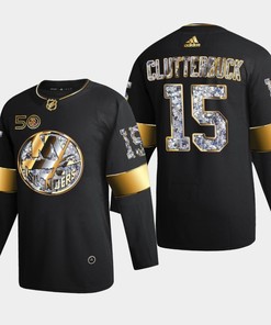 New York Islanders Cal Clutterbuck 15 Golden Diamond Black 2022-23 Jersey 50th Anniversary