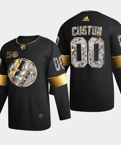 New York Islanders Custom 00 Golden Diamond Black 2022-23 Jersey 50th Anniversary