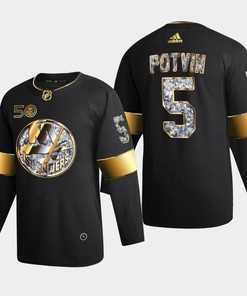 New York Islanders Denis Potvin 5 Golden Diamond Black 2022-23 Jersey 50th Anniversary