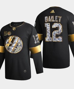 New York Islanders Josh Bailey 12 Golden Diamond Black 2022-23 Jersey 50th Anniversary