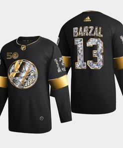 New York Islanders Mathew Barzal 13 Golden Diamond Black 2022-23 Jersey 50th Anniversary