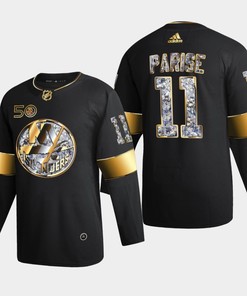 New York Islanders Zach Parise 11 Golden Diamond Black 2022-23 Jersey 50th Anniversary