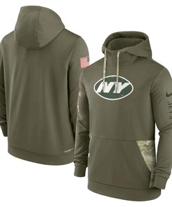 New York Jets 2022 Salute to Service Therma Performance Pullover Men Hoodie - Olive