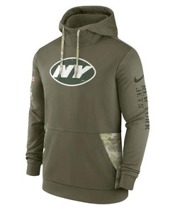 New York Jets 2022 Salute to Service Therma Performance Pullover Men Hoodie - Olive