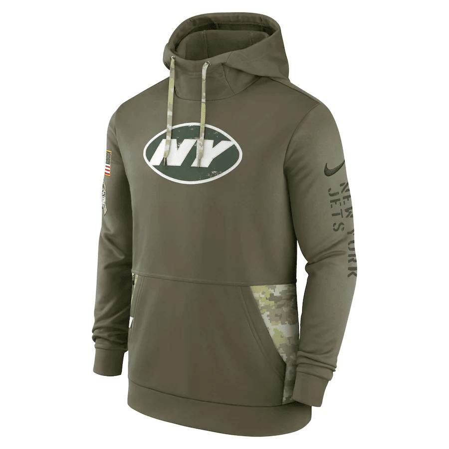 New York Jets 2022 Salute to Service Therma Performance Pullover Men Hoodie - Olive