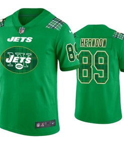 New York Jets #89 Chris Herndon Jersey St. Patricks Day Kelly Green Lucky - Men