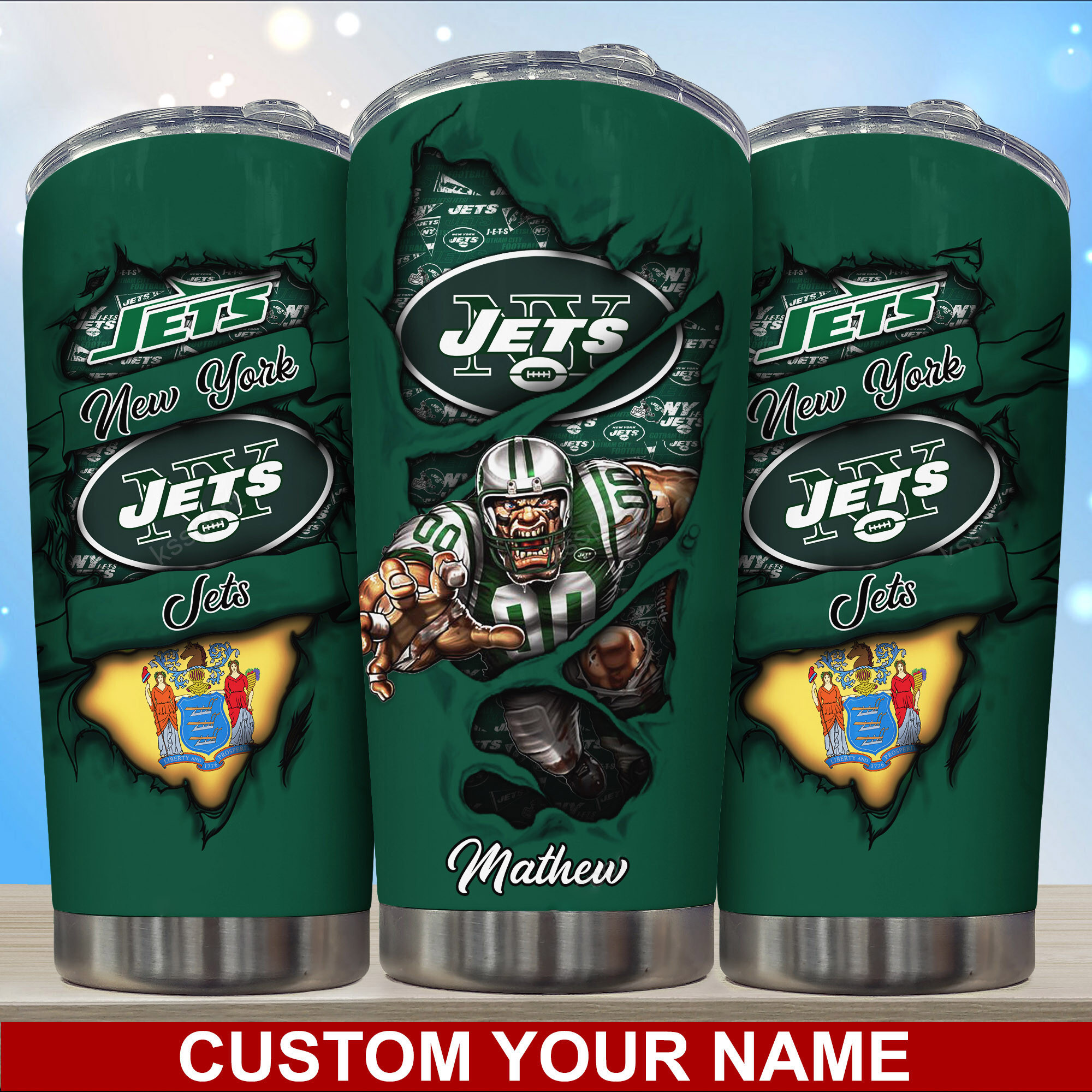 New York Jets Custom Name Tumbler - Personalize Your Drinkware