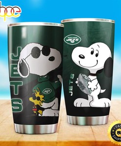 New York Jets NFL Snoopy 2 Football Teams Big Logo Gift For Fan Travel Tumbler - Limited Edition NFL Fan Tumbler