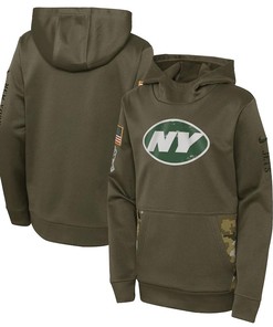 New York Jets Youth 2022 Salute To Service Performance Pullover Hoodie - Olive