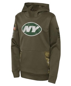 New York Jets Youth 2022 Salute To Service Performance Pullover Hoodie - Olive
