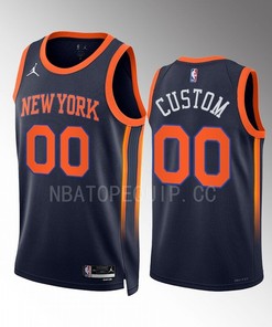 New York Knicks Custom 00 2022-23 Statement Edition Navy Men Jersey Swingman