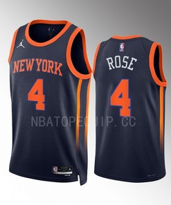 New York Knicks Derrick Rose 4 2022-23 Statement Edition Navy Men Jersey Swingman