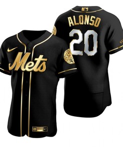 New York Mets #20 Pete Alonso Mlb Golden Brandedition Black Jersey Gift For Mets Fans