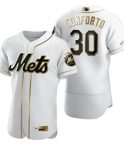 New York Mets #30 Michael Conforto Mlb Golden Brandedition White Jersey Gift For Mets Fans
