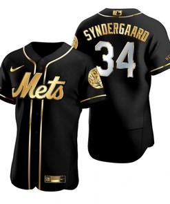 New York Mets #34 Noah Syndergaard Mlb Golden Brandedition Black Jersey Gift For Mets Fans