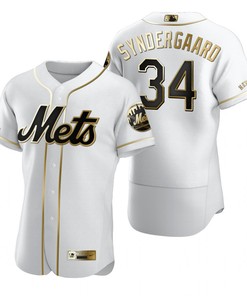 New York Mets #34 Noah Syndergaard Mlb Golden Brandedition White Jersey Gift For Mets Fans