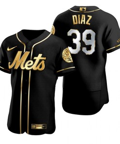 New York Mets #39 Brandedwin Diaz Mlb Golden Brandedition Black Jersey Gift For Mets Fans