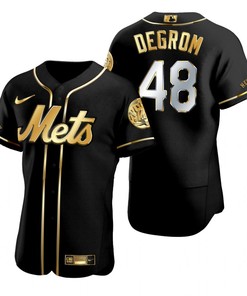 New York Mets #48 Jacob Degrom Mlb Golden Brandedition Black Jersey Gift For Mets Fans