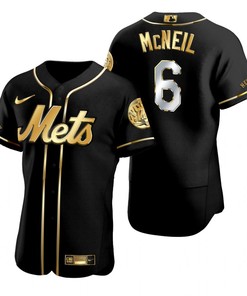 New York Mets #6 Jeff Mcneil Mlb Golden Brandedition Black Jersey Gift For Mets Fans